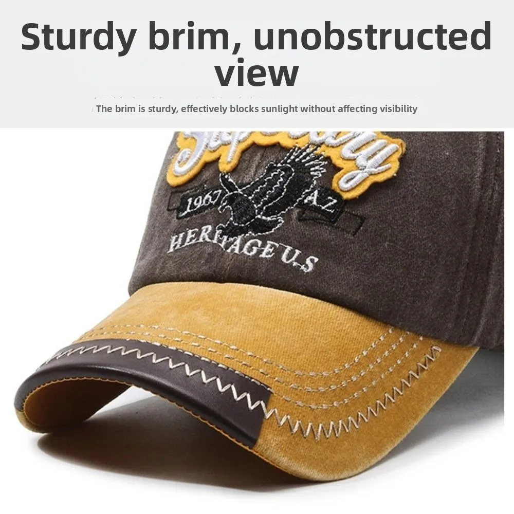 Eagle Embroidered Dual-color Baseball Cap Contrast Brim Adjustable Western Streetwear Hat Hip-hop Washed Cotton Sun Hat