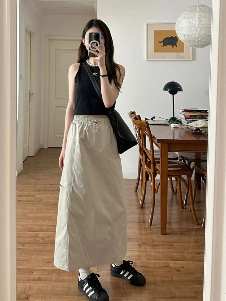 

American Retro High Waist A-Line Workwear Midi Skirt Women's Summer Design Sensation Slimming Skirts