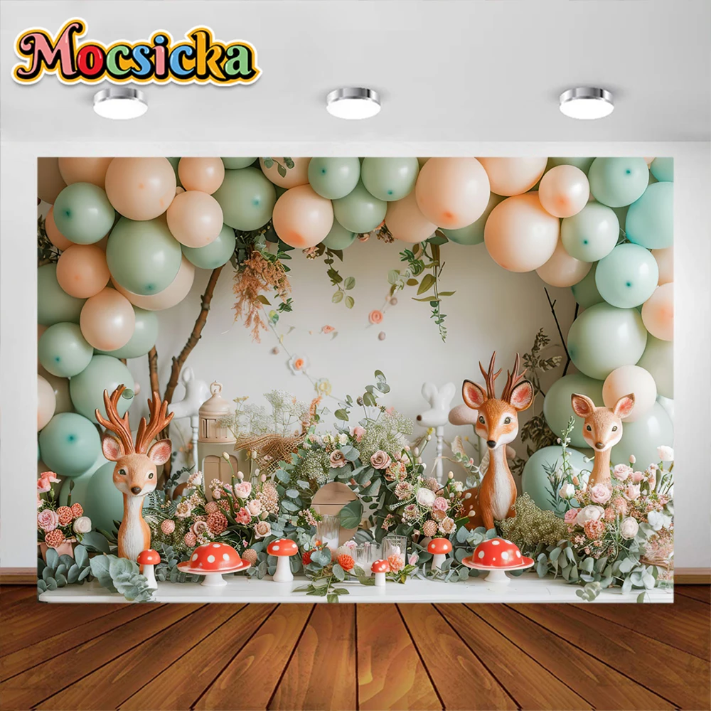 Jungle Animals Photography Background Color Balloon Party Decorations Kids Birthday Cake Smash Portrait Backdrop Photo Studio