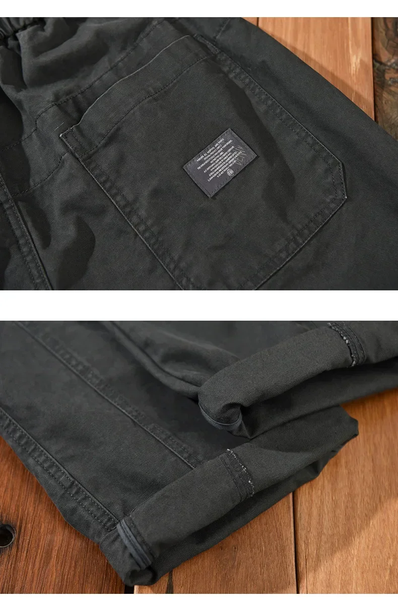 Japanese Retro Cargo Pants Men Streetwear Mens Tapered Pants Casual Pure Cotton Comfort Baggy Pants Micro Elastic Waist Trousers