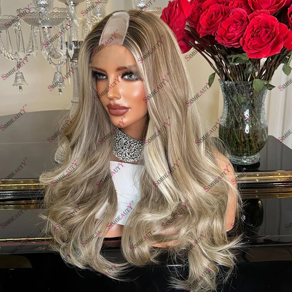 

Light Blonde Highlight Human Hair U Part Wig for Women Glueless Easy Install Fully Machine Made Cheap V Part Wig Virgin Hair Wig