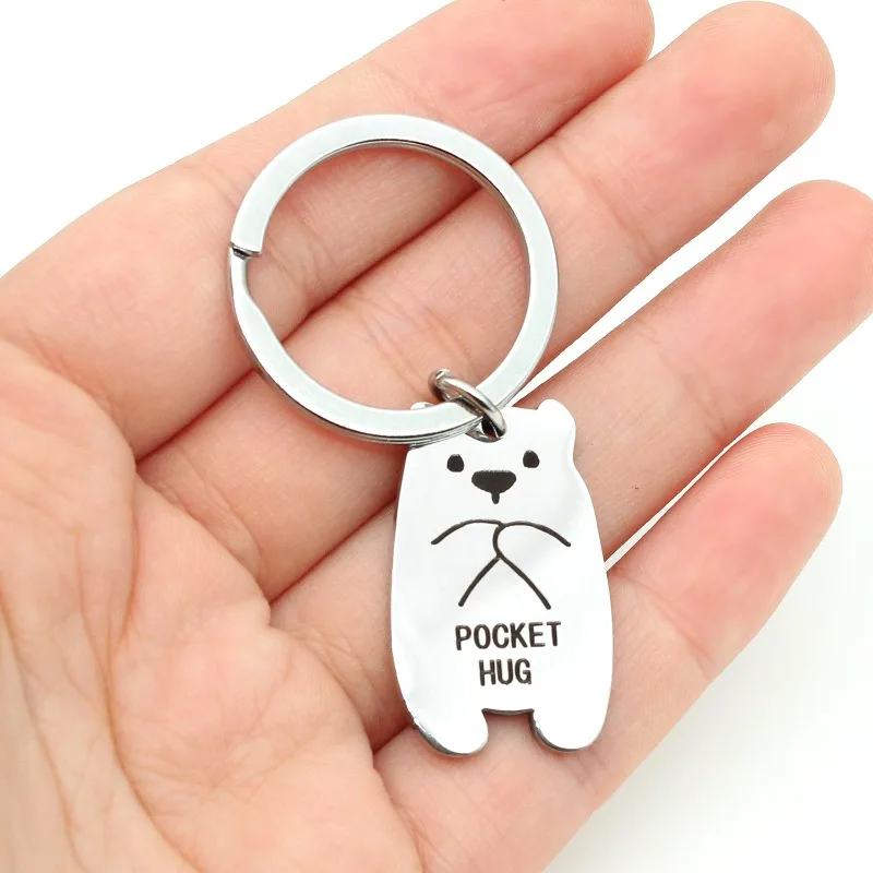 Cartoon KeyChain Women Polar Bear Key Chain for Men Pocket Hug Keyring Stainless Steel Pendant Friend Gift Fashion Trend Jewelry