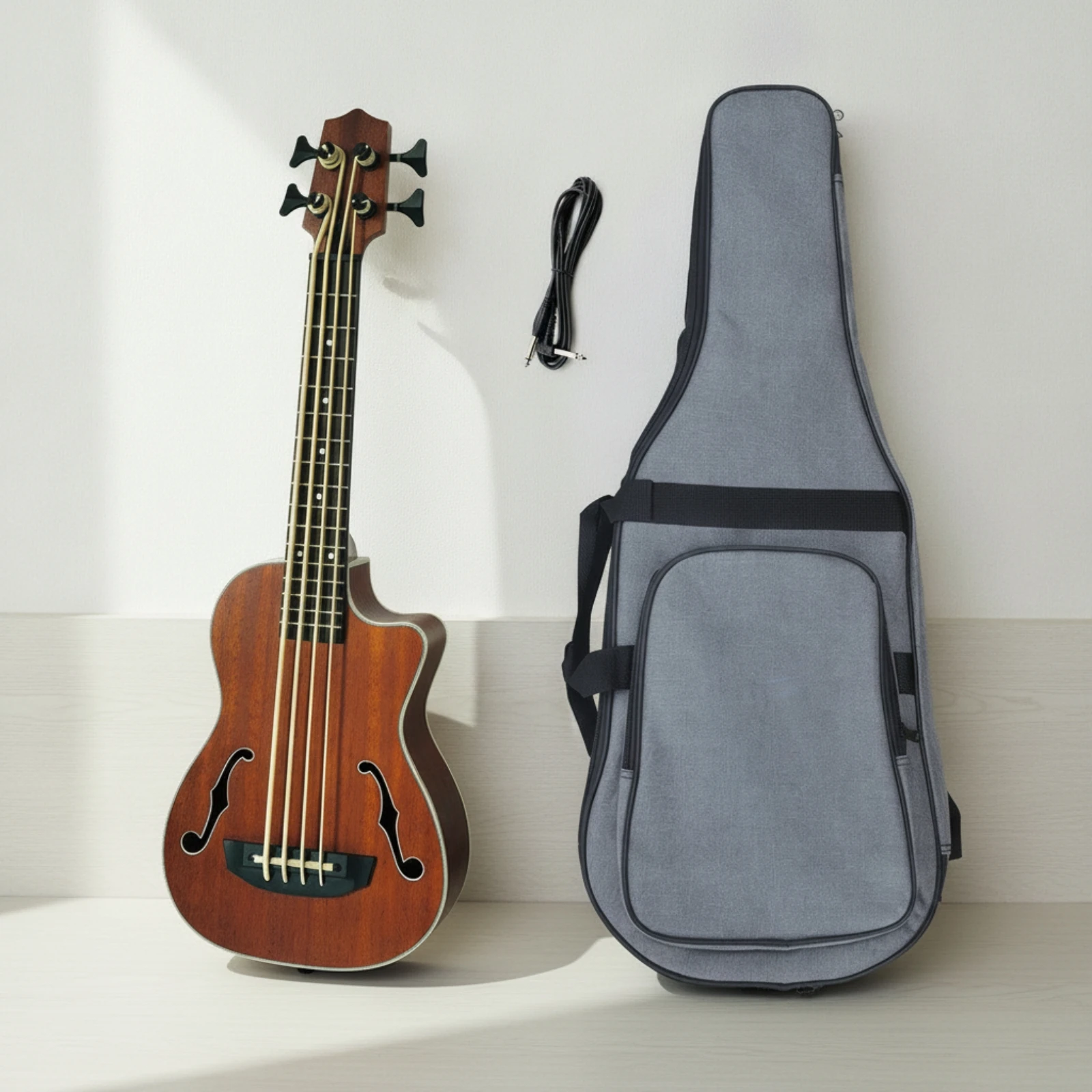 Compact Bass Guitar with Pickup 4-String Compact Bass Instrument Comfortable Rich for Beginners, Travel, Home Practice