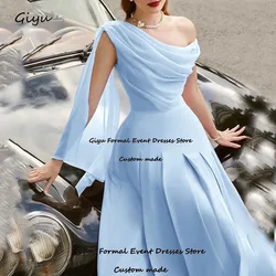 Giyu Fairy Light Blue Evening Gown Dress With Shawl Off the Shoulder Tea-Length Wedding Party Dress Prom Dress Summer Customized