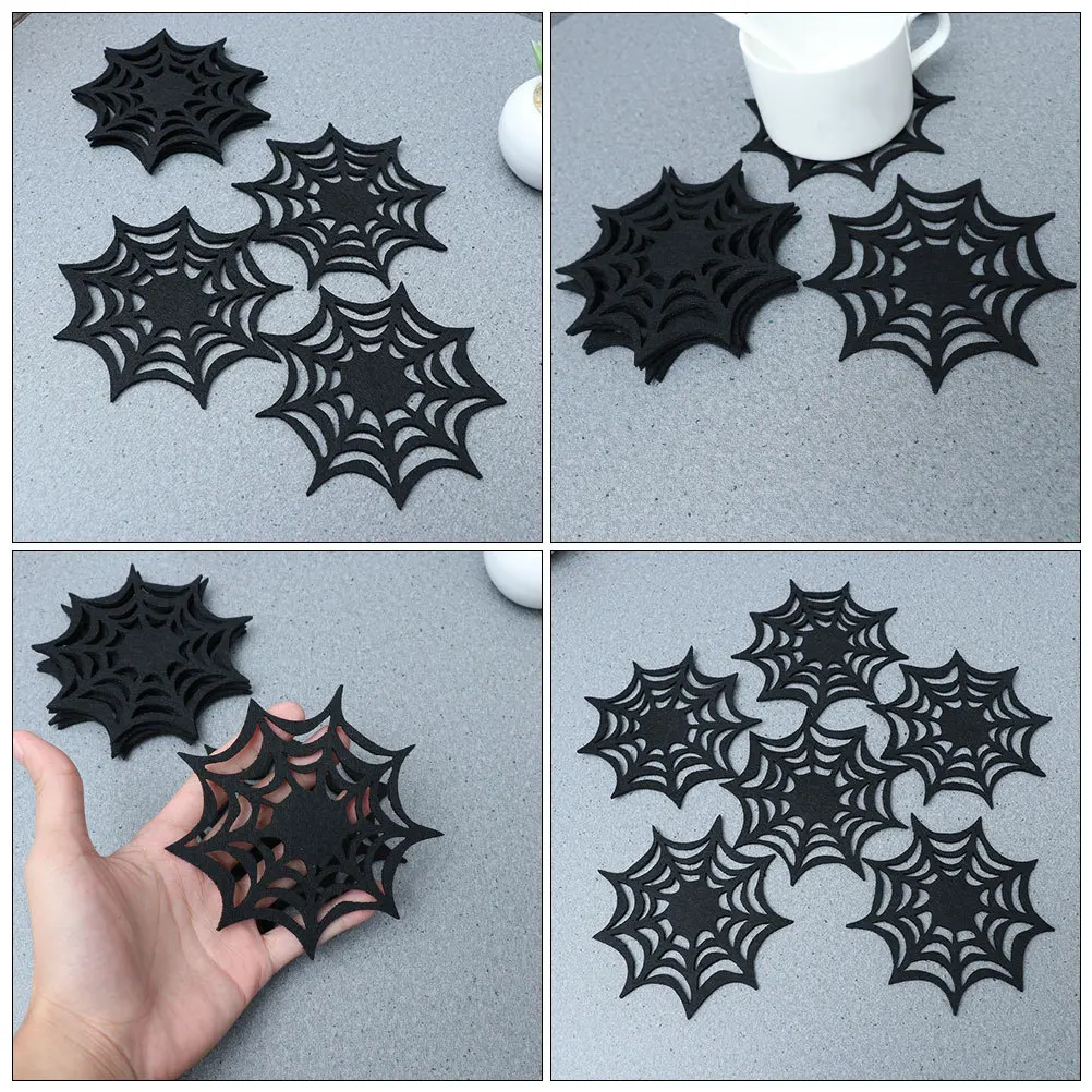 

9Pcs Halloween Spider Web Felt Coasters Resistant Coaster Set for Drink Protection Halloween Decor
