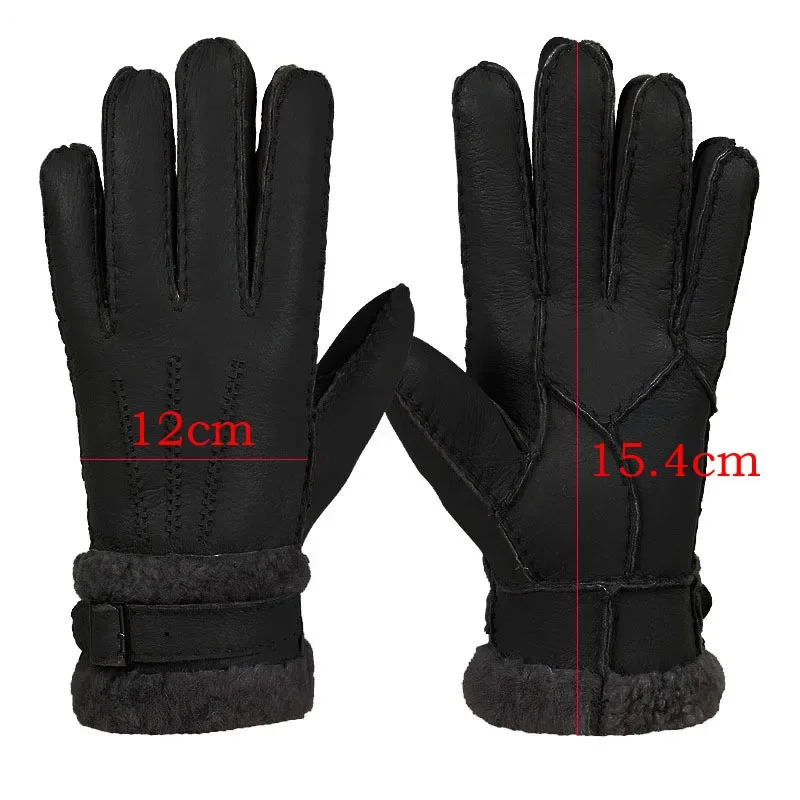 MOONBIFFY Women 100% Sheepskin Winter Gloves Men Real Cashmere Genuine Leather Fur Warm Gloves Ladies Full Finger Mitten