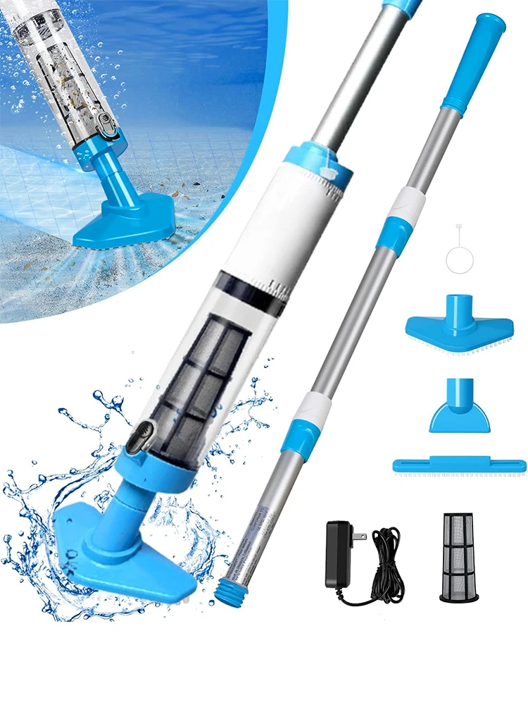

3 In 1 Rechargeable Pool Vacuum Cleaner with Navigation Roller Bristle Suction Nozzle for Spas Hot Tubs Small Pools Fish Tanks