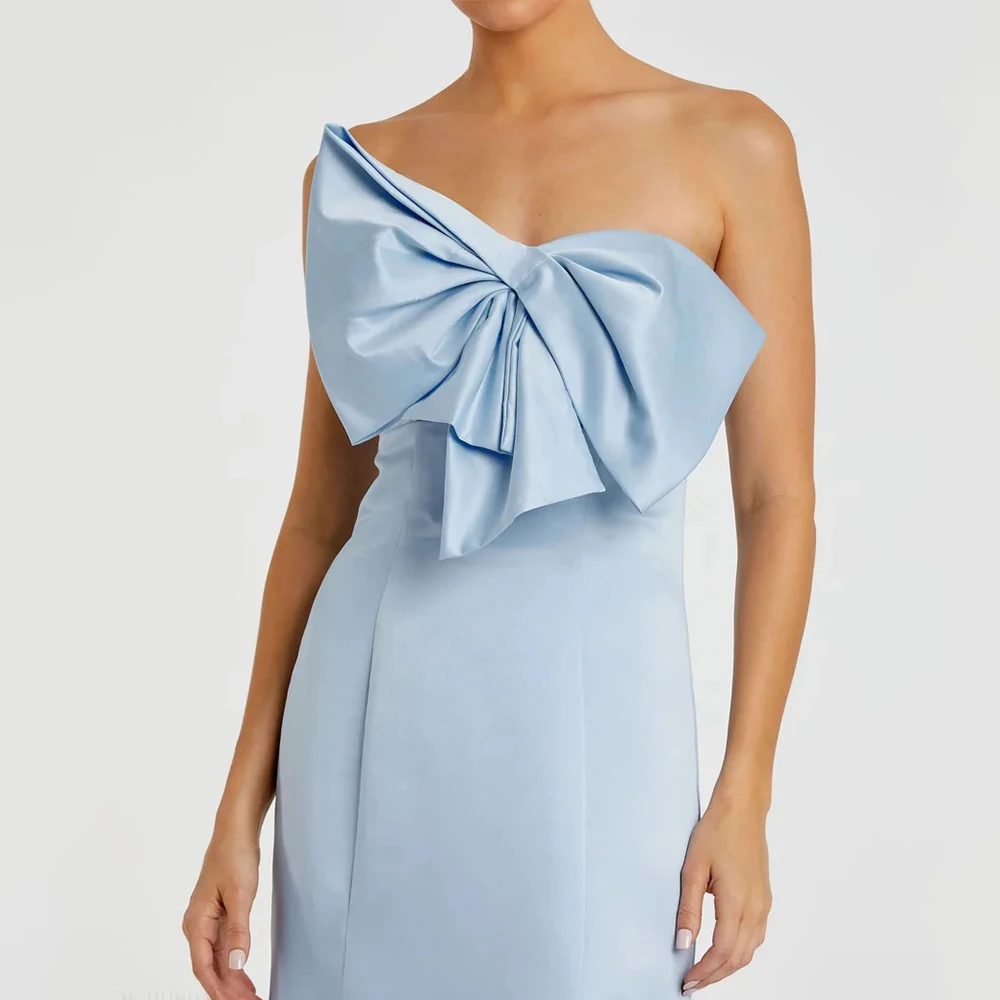 ABITO FORU Abiti da sera eleganti blu cielo Jersey per abito da ballo senza maniche senza spalline lungo fino al pavimento con fiocco dritto personalizzato