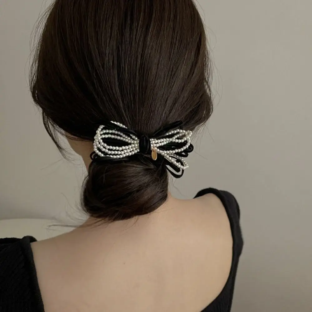 Милые заколки для волос с бантом-бабочкой, милые Элегантные Бархатные заколки для волос с жемчужинами и бантом, модные заколки для волос для женщин и девочек