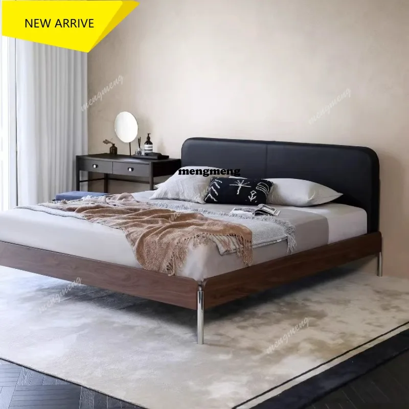 

M138 Medieval style solid wood leather bed space saving narrow side double bed small apartment bedroom soft bag wedding bed