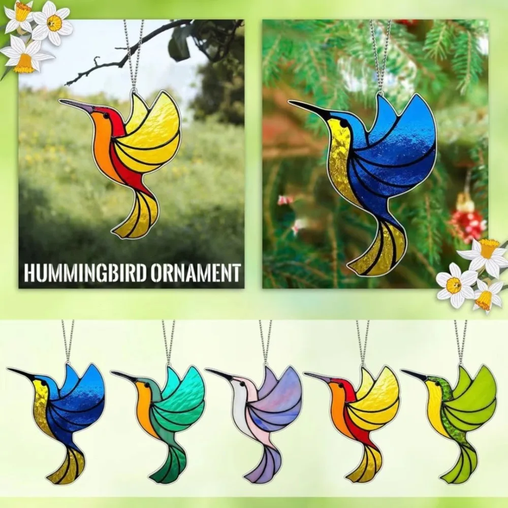 Hummingbird Wind Chimes Suncatchers Sun Catcher Home Window Ornament Stained Glass Hanging Pendant Garden Decor Crafts Acrylic