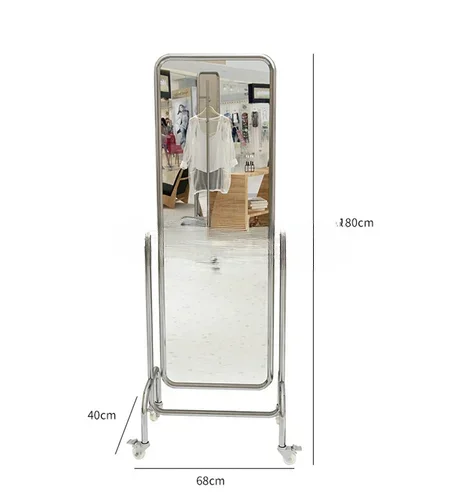 Clothing Store Full-Length Mirror Full Body Floor Mirror with Wheels Movable Vertical Large Mirror