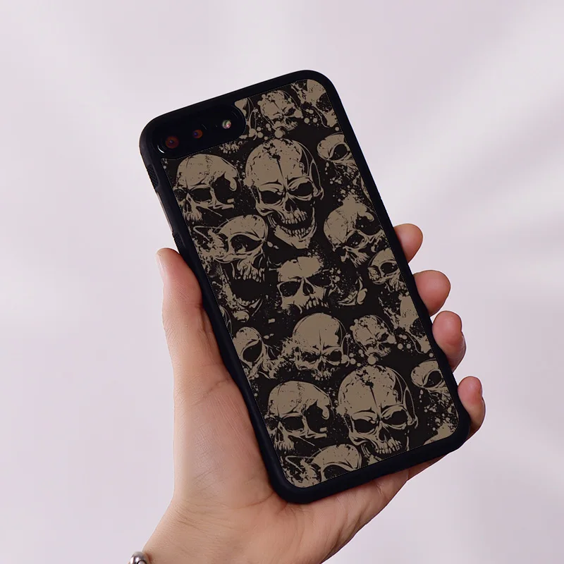 Wildflower Silicone Rubber Phone Case Cover for iPhone 6 6S 7 8 Plus X XS XR 11 12 13 14 15 Mini Pro Max Grunge Skulls Halloween