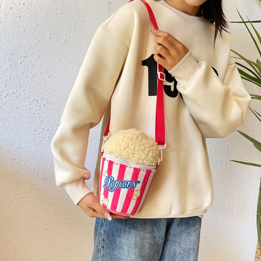 

Personality Cartoon Popcorn Shoulder Bag Soft Adjustable Strap Popcorn Crossbody Bag Funny Plush Creative Bucket Bag Outdoor