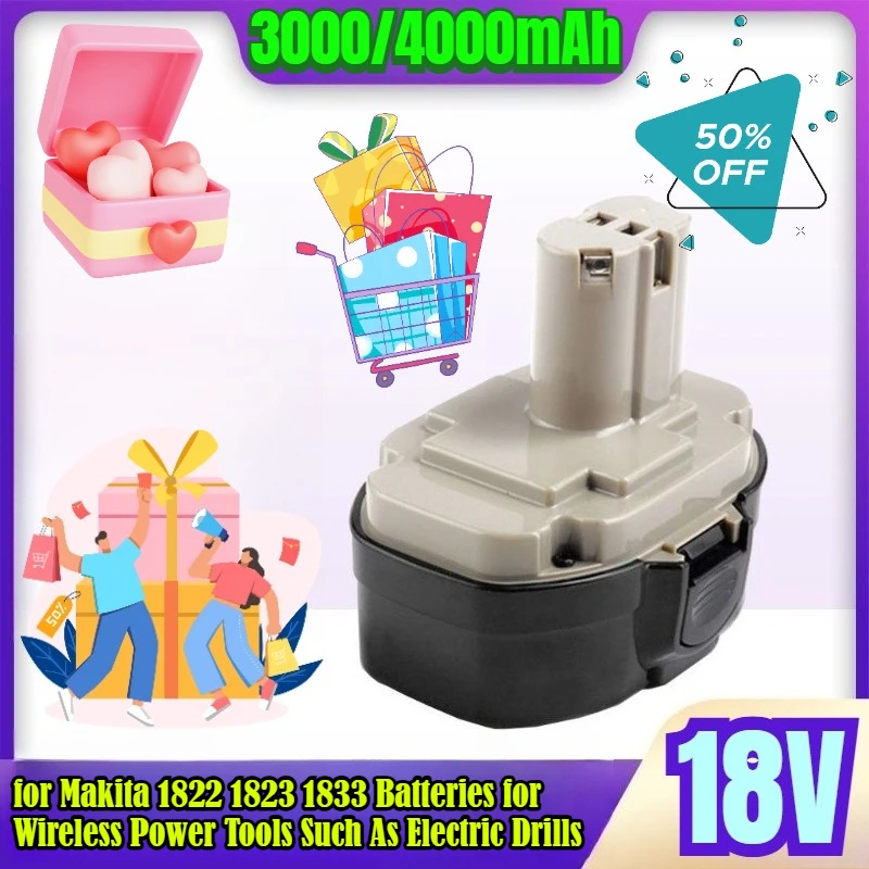 

18V 3000/4000mAh Replacement for Makita 1822 1823 1833 Batteries for Wireless Power Tools Such As Electric Drills