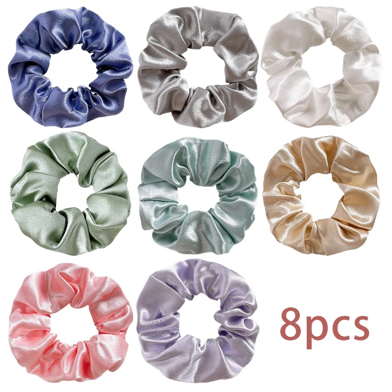 

14PCS Summer Crystal Satin Large Intestine Hair Band Solid Color High Sense Versatile Headband Internet Hair Accessories
