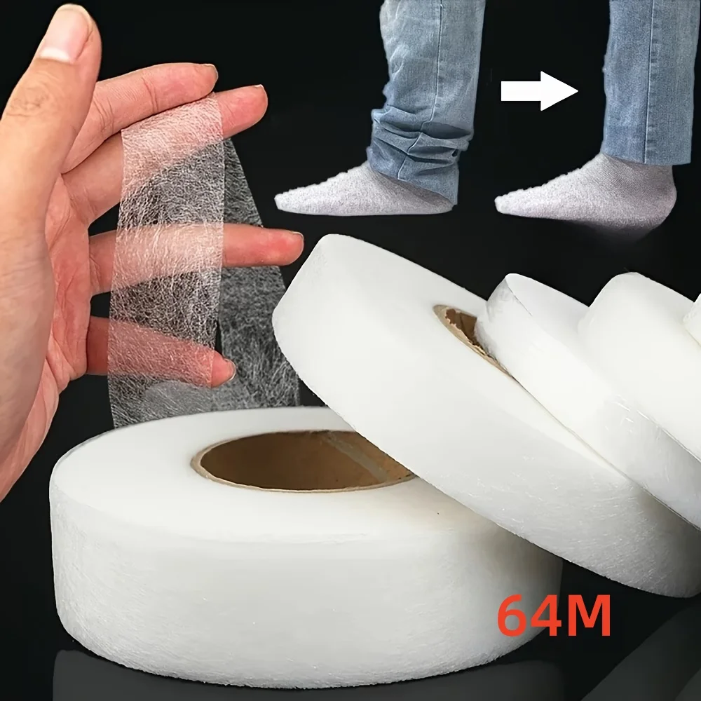 64M Fusible Tape Roll, 150°C White Heat Activated Adhesive for Fabric, Clothes, Jeans, T-Shirts, Curtains