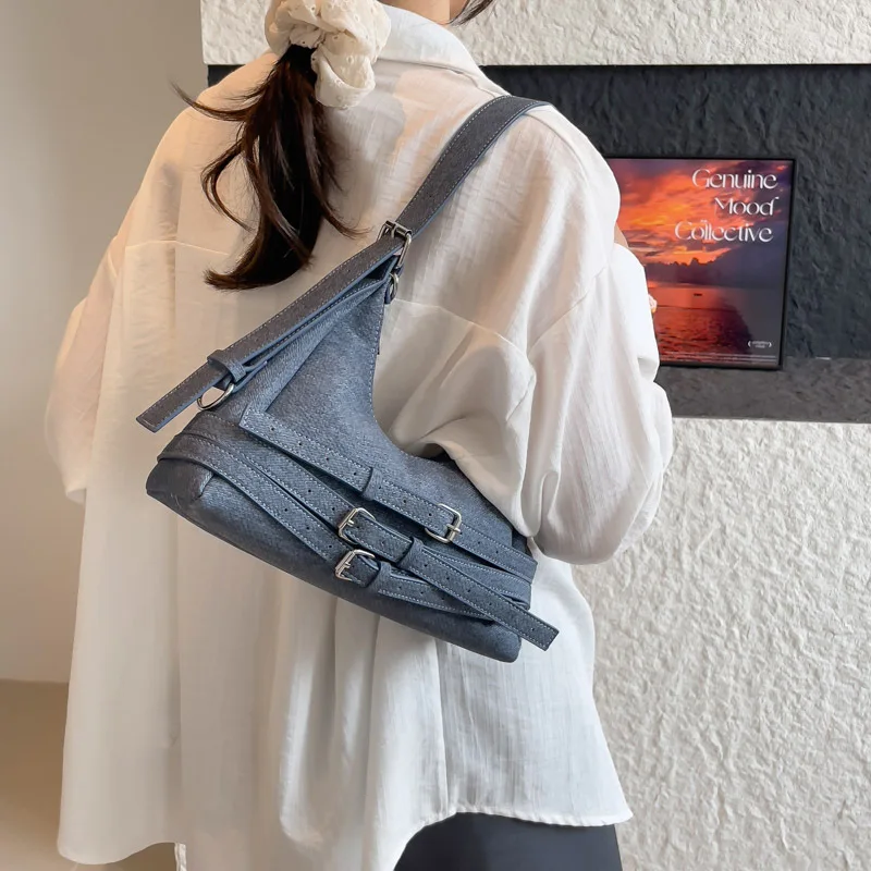 Korean Belt Decoration Underarm Bag Women Large Capacity Daily Simple Shoulder Bags Ladies Vintage Commute Fashion Handbag 2025