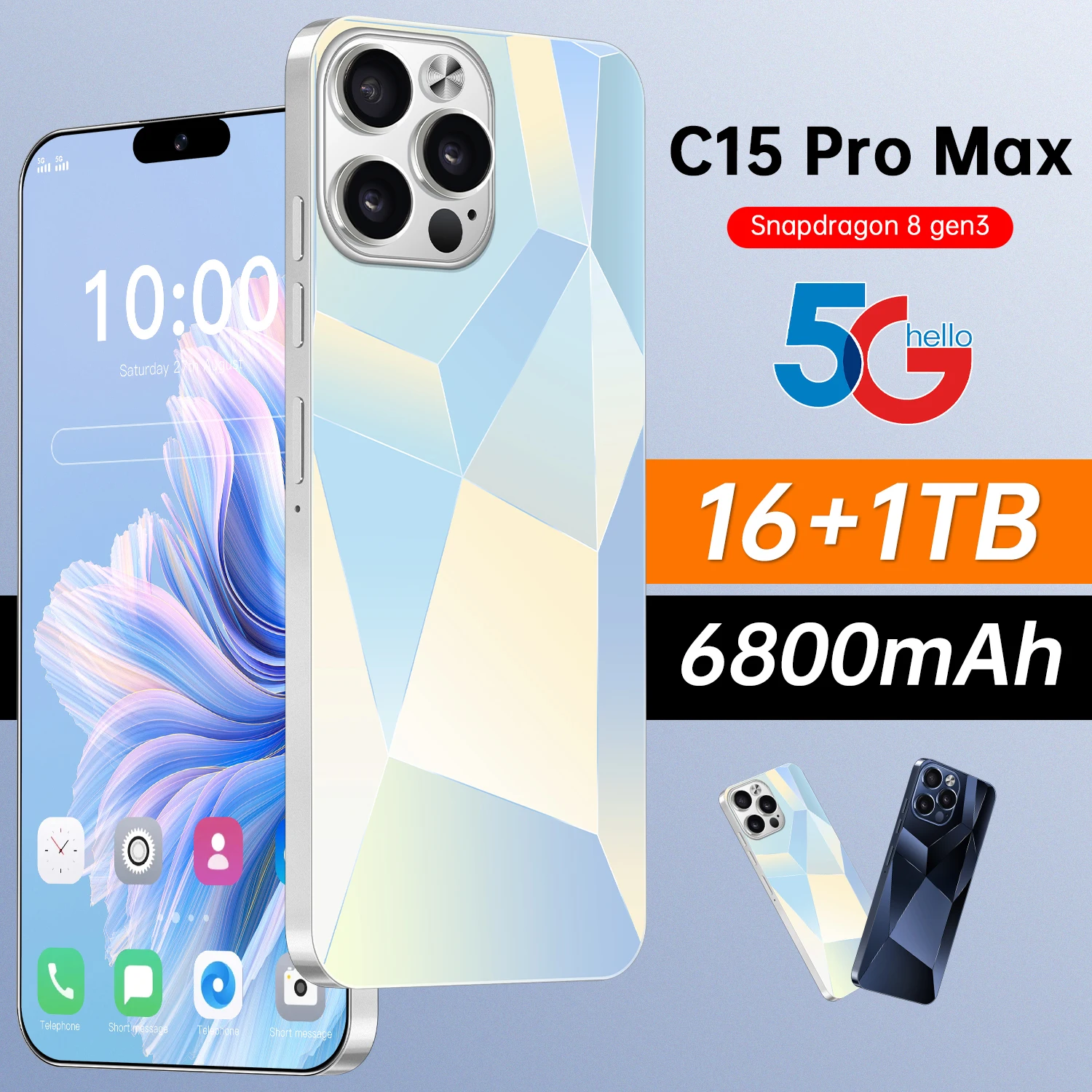 نموذج جديد C15 Pro Max 2025 بطاقة مزدوجة أصلية ذكية 5G وضع الاستعداد المزدوج نظام أندرويد 14 الإصدار العالمي بطارية 6800 مللي أمبير في الساعة