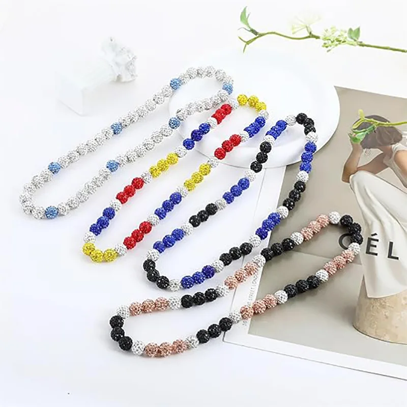 Amazon hot-selling men's and women's red and blue baseball necklace hip-hop color diamond ball baseball player model star collar