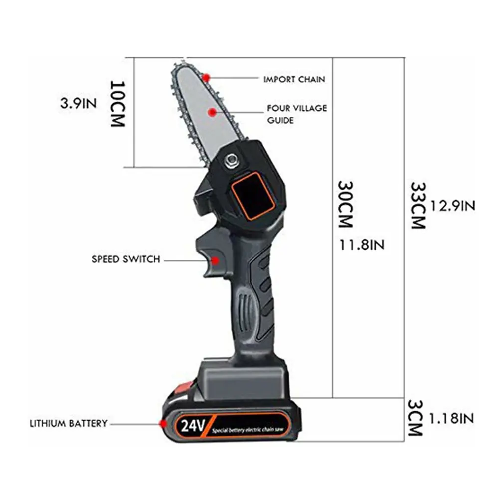 24V 4 inch Portable Electric Pruning Saw Wood Splitting Chainsaw Rechargeable Battery Brushed Motor One-handed Woodworking Tool