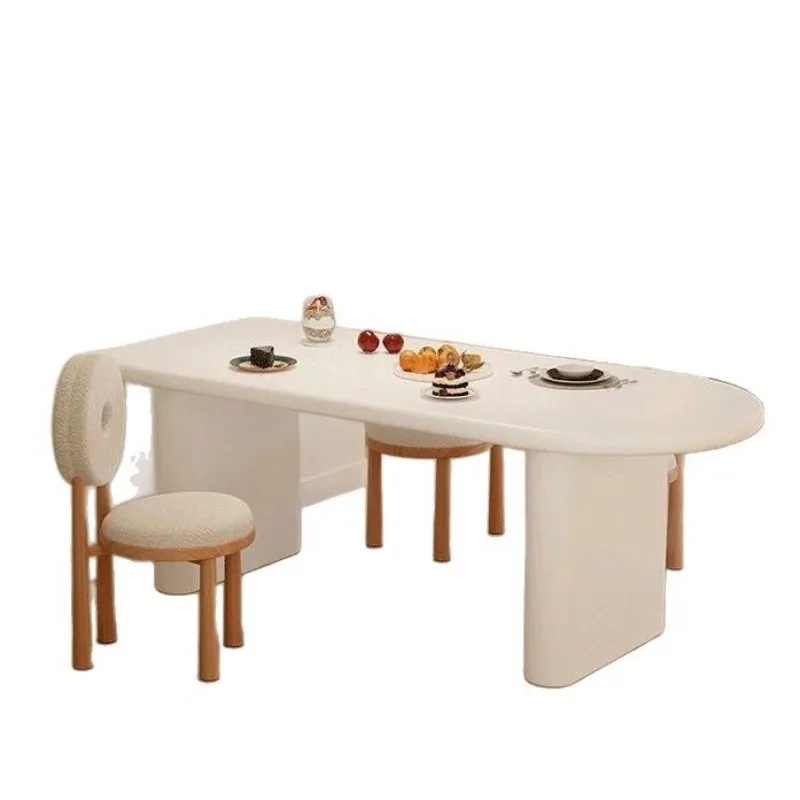 

Cream wind solid wood dining table household small apartment log table chair French simple wall semi-oval dining table