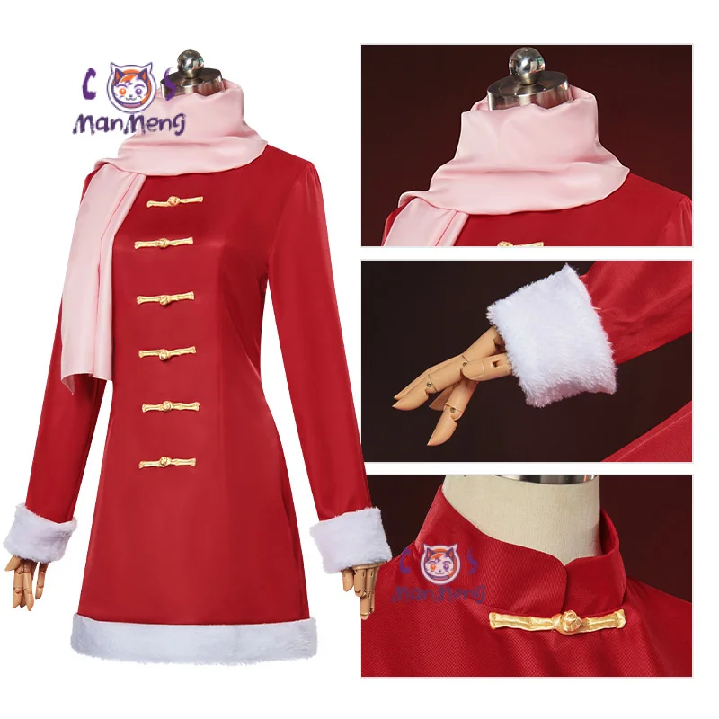 Juego de Anime Gintama Kagura, disfraz de cosplay, abrigo de piel cálido para invierno, bufanda, linda chica, fiesta de Navidad, uniforme rojo Kagura, regalo s-xxxl