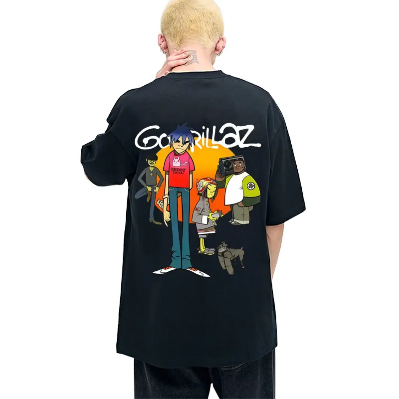 

Gorillaz Double Sided Print T-shirt Men's Women's Hip Hop Fashion Oversized Short Sleeve Unisex Vintage Rock Band T Shirts Tops