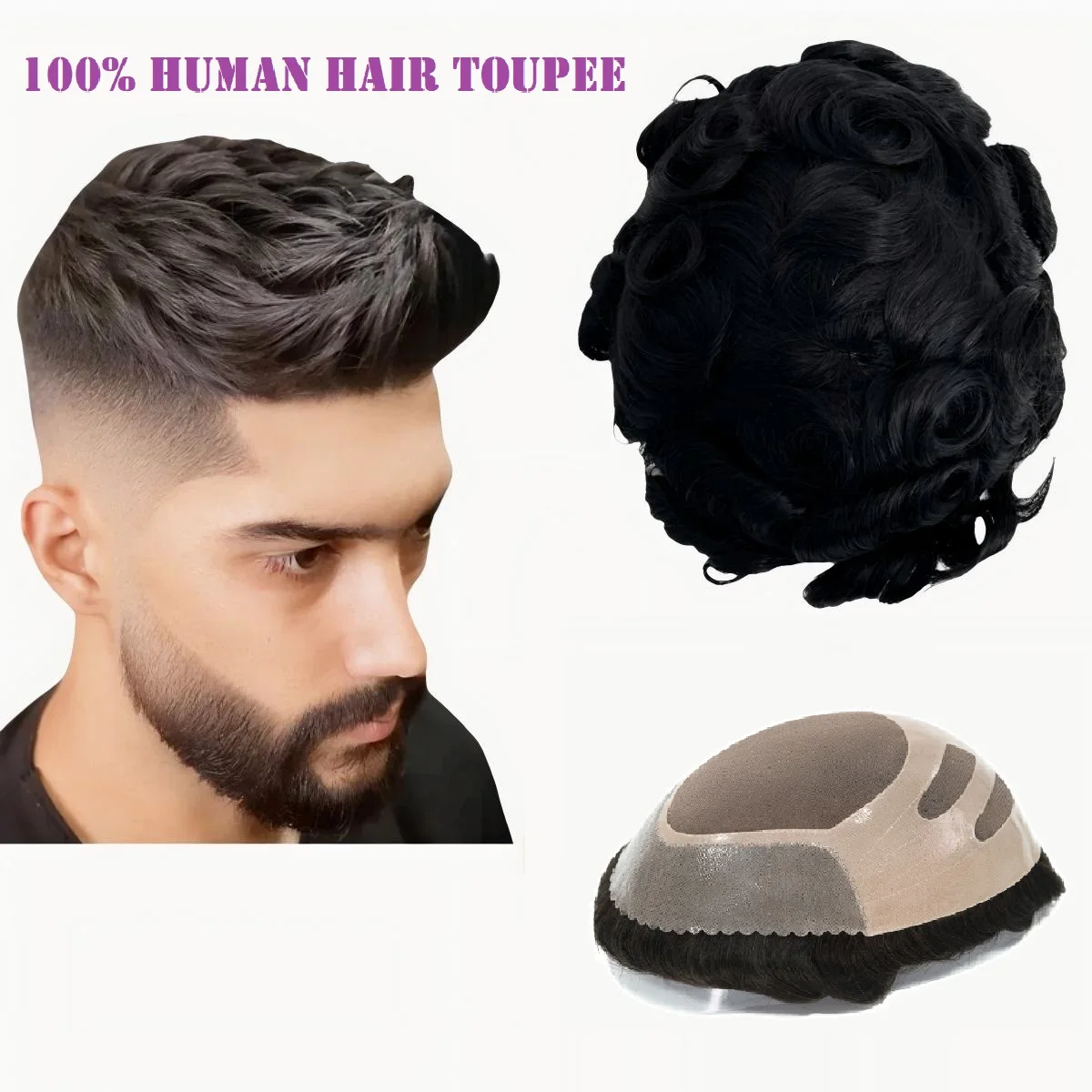 

100% Human Hair Toupee for Men Hair Prosthesis Mono Lace,PU Front And NPU Back Man Wig Durable Men's Capillary Prothesis