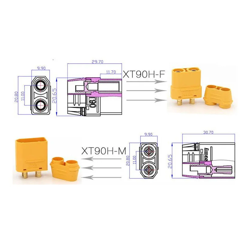 Amass – connecteur banane plaqué or XT90, 4.5mm, avec boîtier de gaine, connecteurs mâles femelles pour batterie RC Lipo, 10 pièces