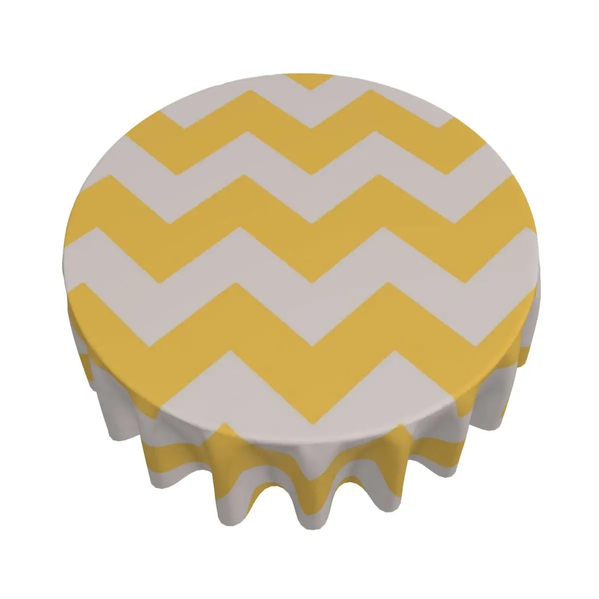 SPICY MUSTARD AND GREY CHEVRON ZIG ZAG ARROW PATTERN BY OZCUSHIONSTOO Waterproof Round Tablecloth Oilproof TableCloth TableCover