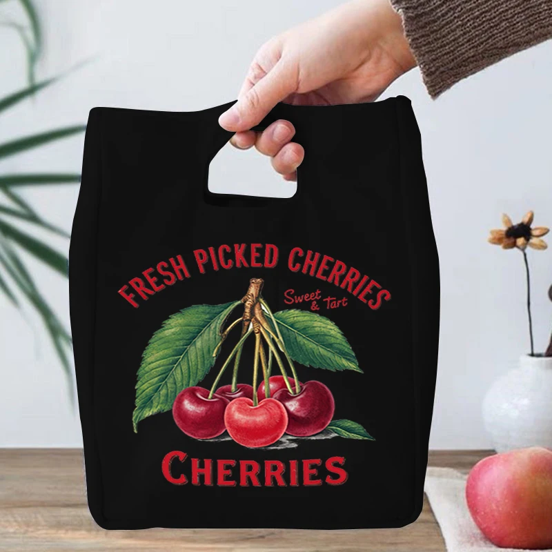 Fashion Design Canvas Lunch Bag Students Fruits Letter Print School Teen Picnic Food Bag Fruits Lover Gift Portable Lunch Bags