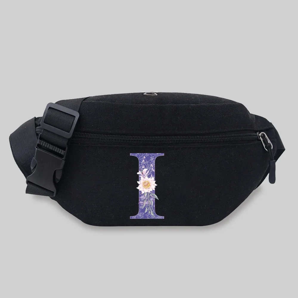 Fanny Packs Fashion Women\'s Waist Bag Packs Female Phone Purses Ladies Chest Messenger Bags Purple Flower Letter Series Pattern