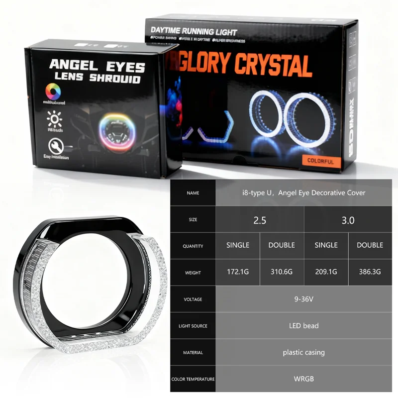2.5/3" Symphony Led Angel Eyes Headlight RGB LED Halo Ring Light 5D APP Control DRL Daytime Running Light With Turn Signal Light view 6