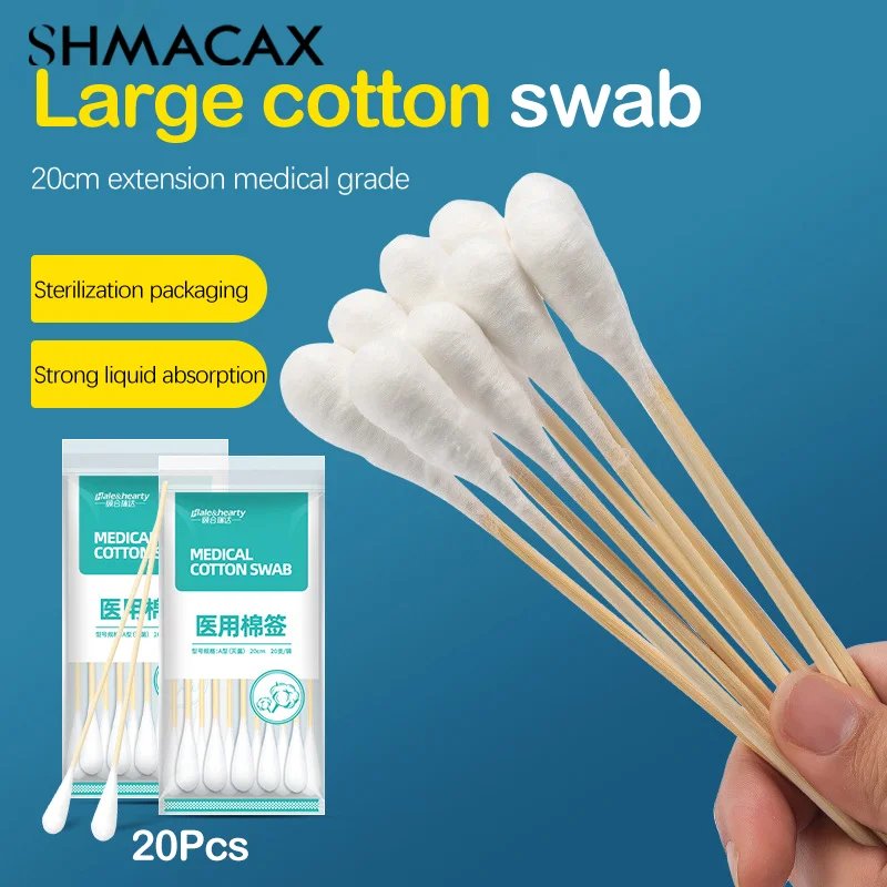 20pcs Women Beauty Makeup Cotton Swab Big Head Buds Make Up Wood Sticks Nose Ears Cleaning Health Care 20cm