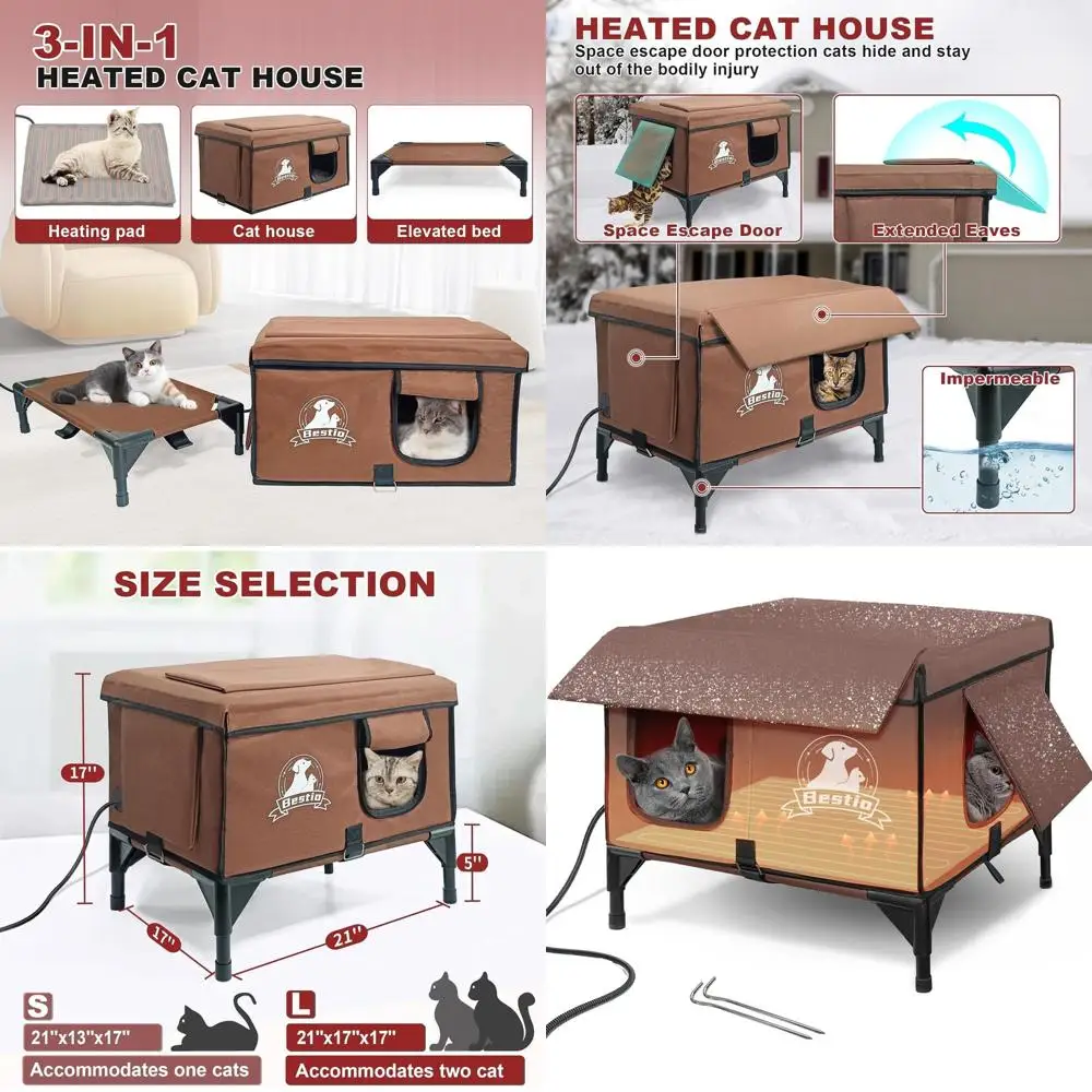 

Утепленный уличный домик для кошек с приподнятым основанием и водонепроницаемой конструкцией для зимней защиты