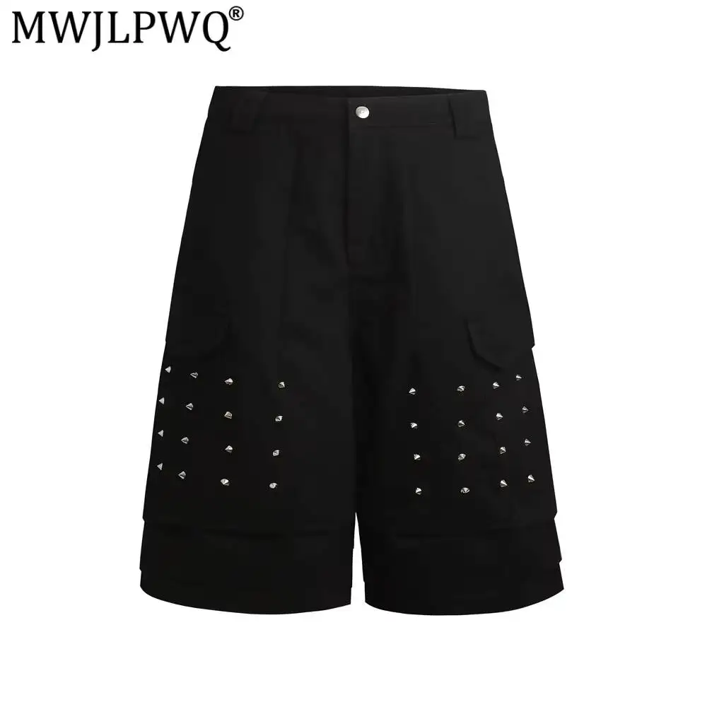 MWJLPWQ 2026 Summer Men's Loose Shorts Trendy High Street Ruched Design Unique Casual Straight-Leg Knee-Length Pants 17462