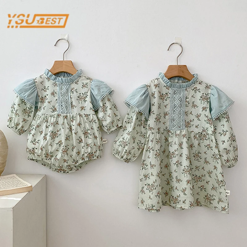 Sweet Autumn Kids Baby Girl Long Sleeve Sisters Dress Infant Baby Girls Flower Clothes Dress Newborn Baby Girls Princess Rompers