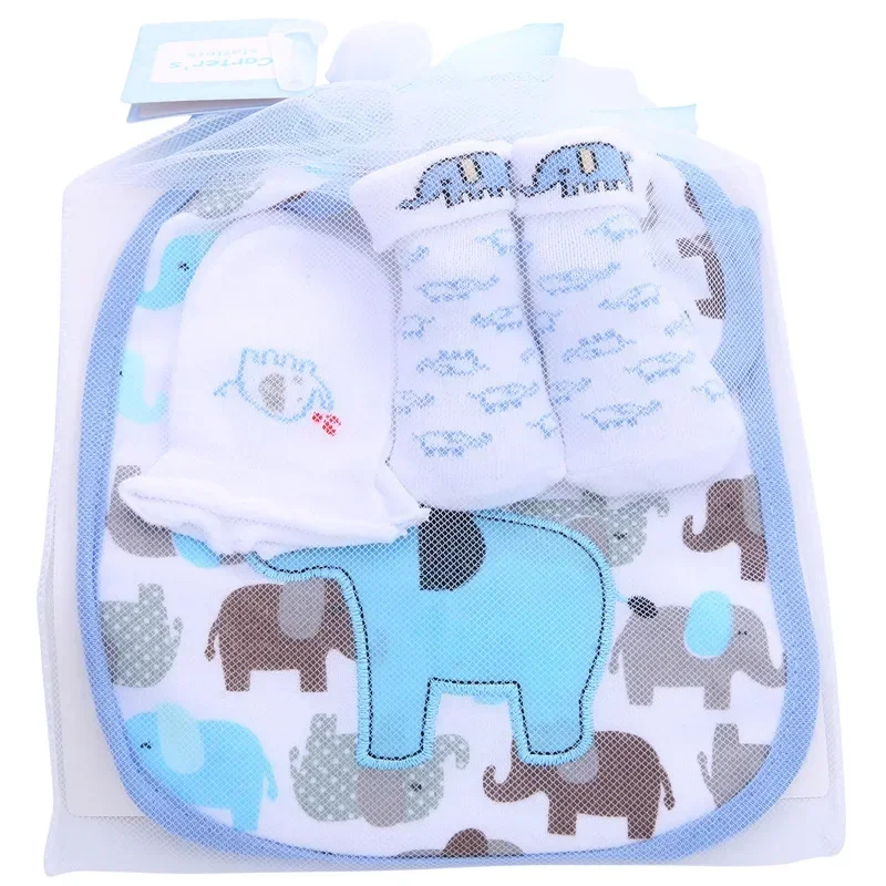 1-zak Baby Katoenen Slabbetjes Handdoek Sokken Sets Pasgeboren Kinderen Spuugdoekjes + Sokken + Anti-kras Handschoenen Jongens Meisjes Kerst