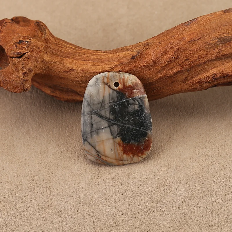 Polished Picasso Jasper Square Pendant, Marbled Gemstone Jewelry Component, Gray and White 40x29x4mm 10g