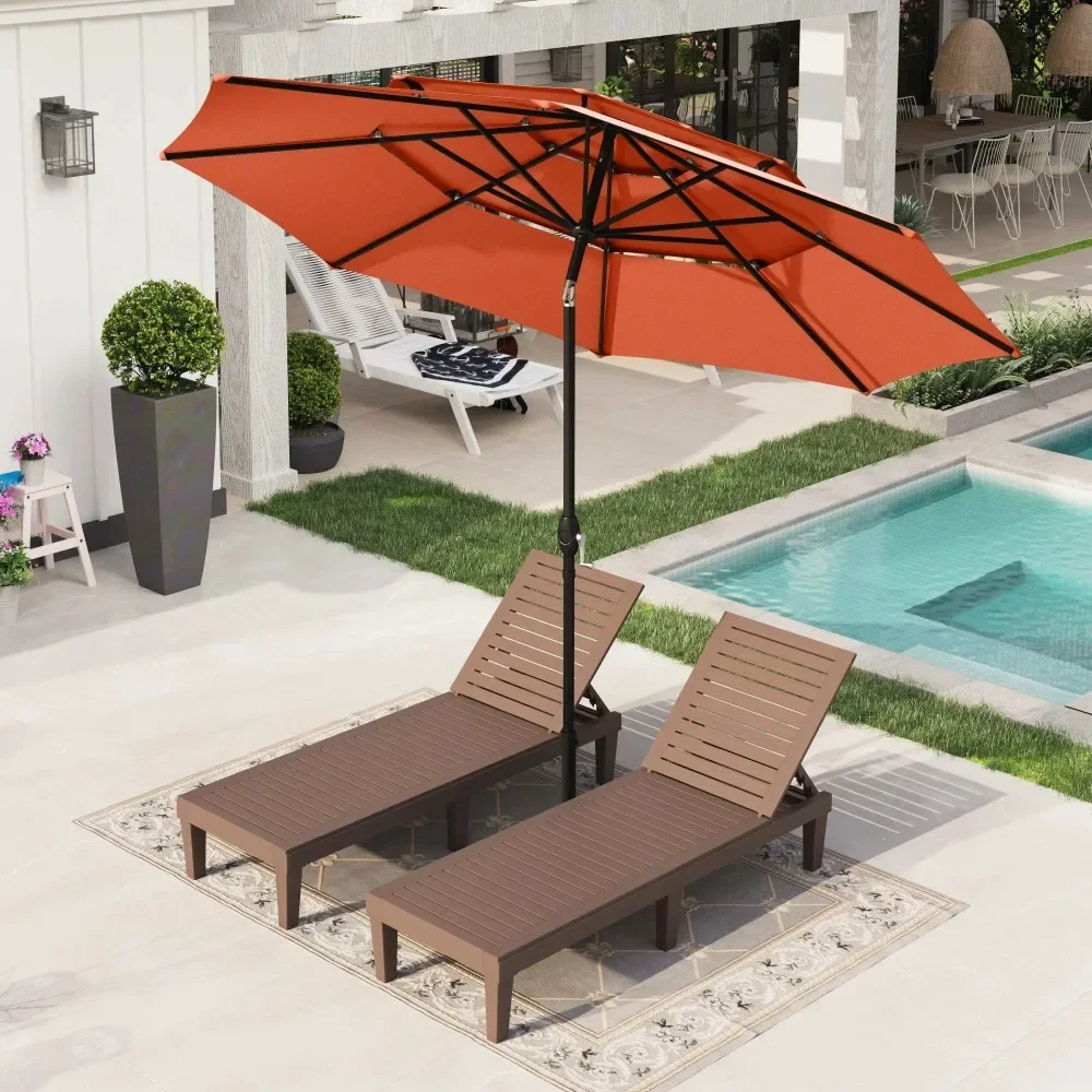 

10ft 3 Tier Auto-Tilt Outdoor Patio Umbrella Beach Garden Double Vented Table Umbrella with Push Button and Crank