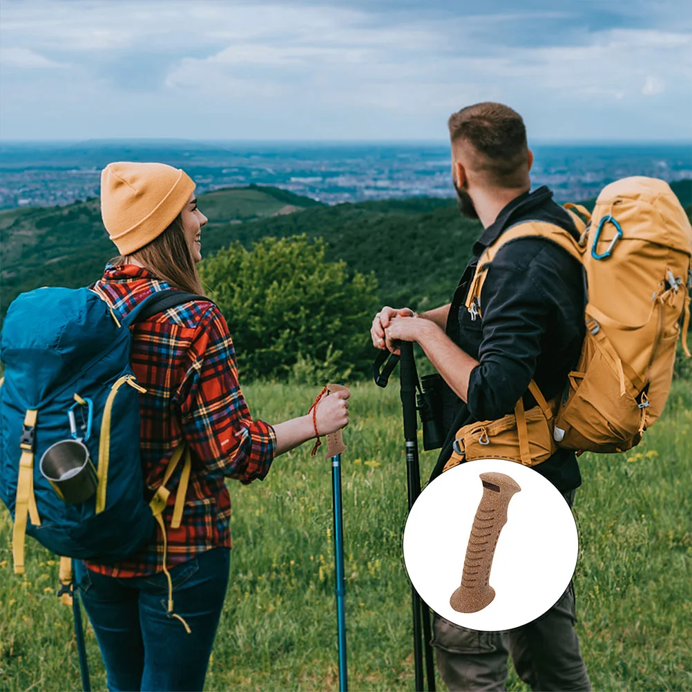 2 Pcs Trekking Pole Handle Cork Hiking Grips Stick Replacement Crutch Walking Skiing Wooden Cane