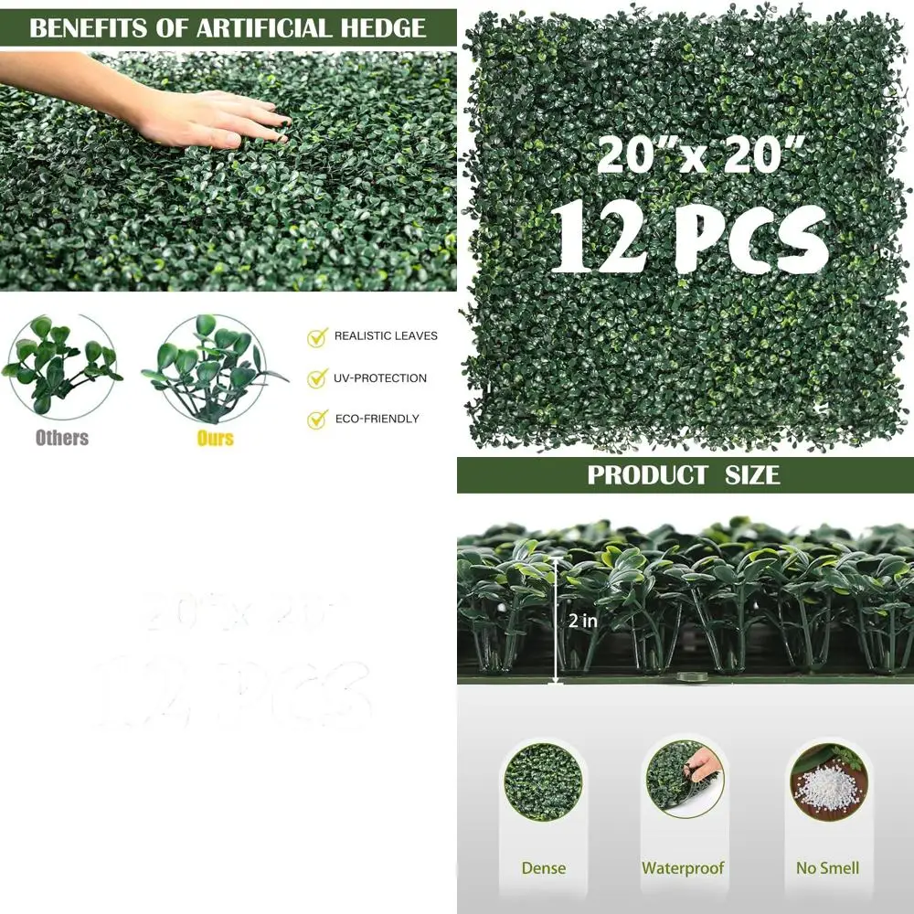 

20x 20 Artificial Boxwood Wall Panels - Outdoor Indoor Green Wall Decor, UV-Resistant Ivy Hedge Covering for Privacy