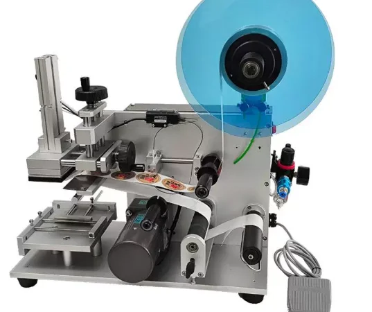 Semi Automatic Bottle Jar Top Side Flat Sticker Labeling Machine Pneumatic Surface Labeling Flat Labeling Applicator