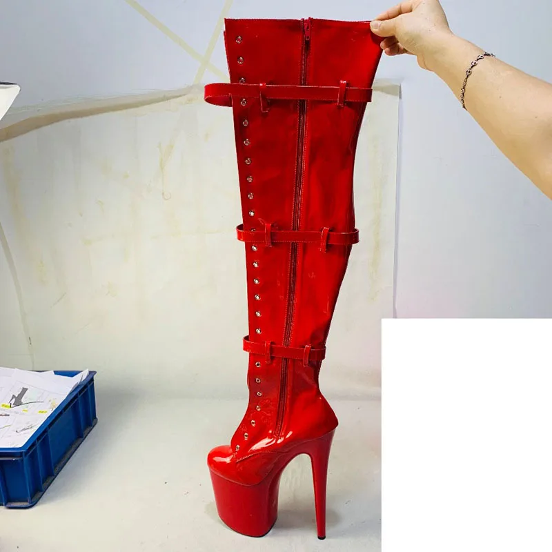 New Dance Shoes 12-23cm high heels high boots, buckle boots round head dancer fashion sexy catwalk shoes to thigh high boots