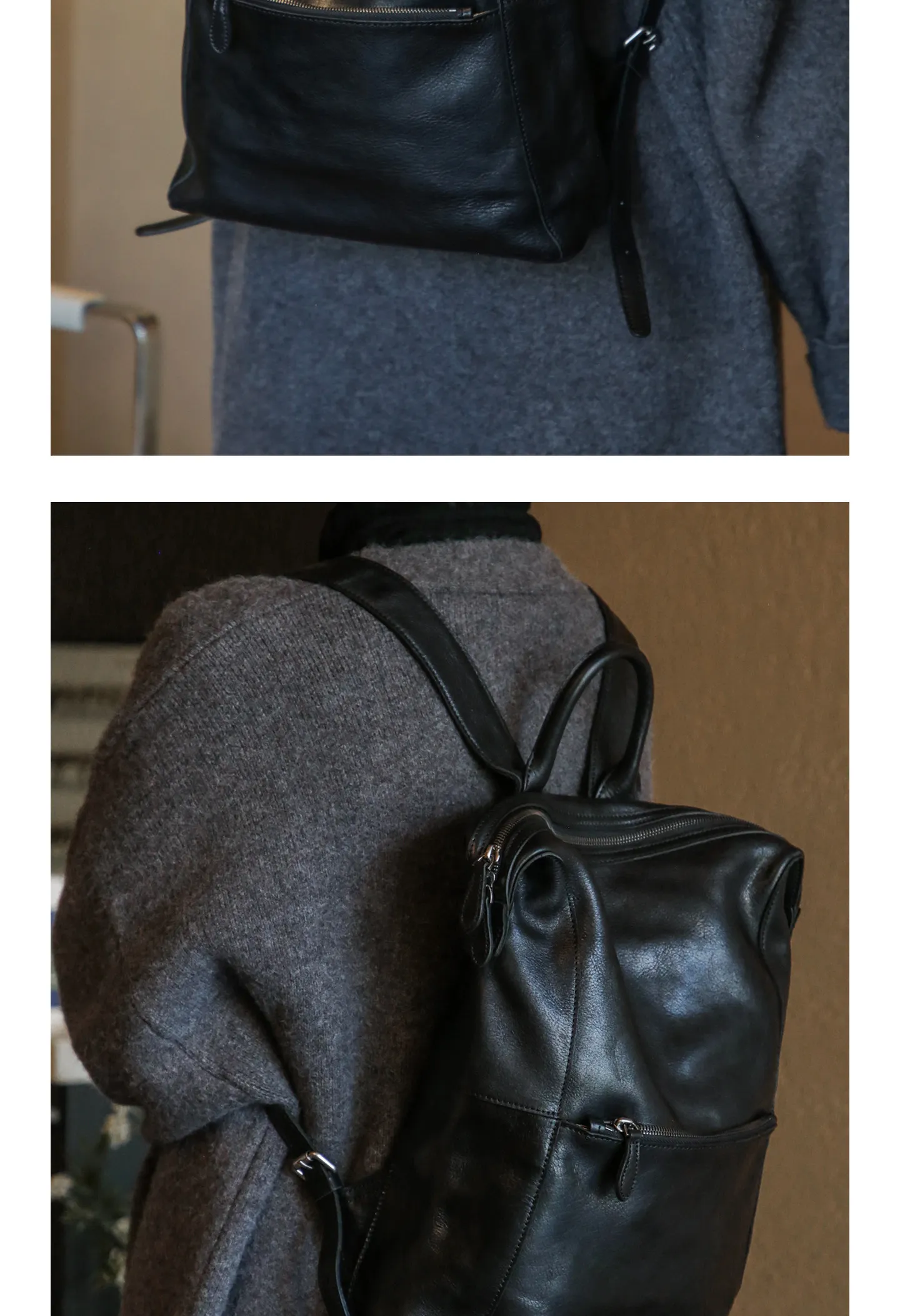PNDME einfacher Vintage-Rucksack aus hochwertigem echtem Leder für Damen, lässiger, luxuriöser Schulrucksack aus pflanzlich gegerbtem Rindsleder für den täglichen Gebrauch. – Detail 14