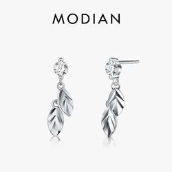 Modian Hot Sale Fashion Tree Leaf Swing Clear Cubic Zirconia Stud Earrings For Women Original Trendy 925 Sterling Silver Jewelry