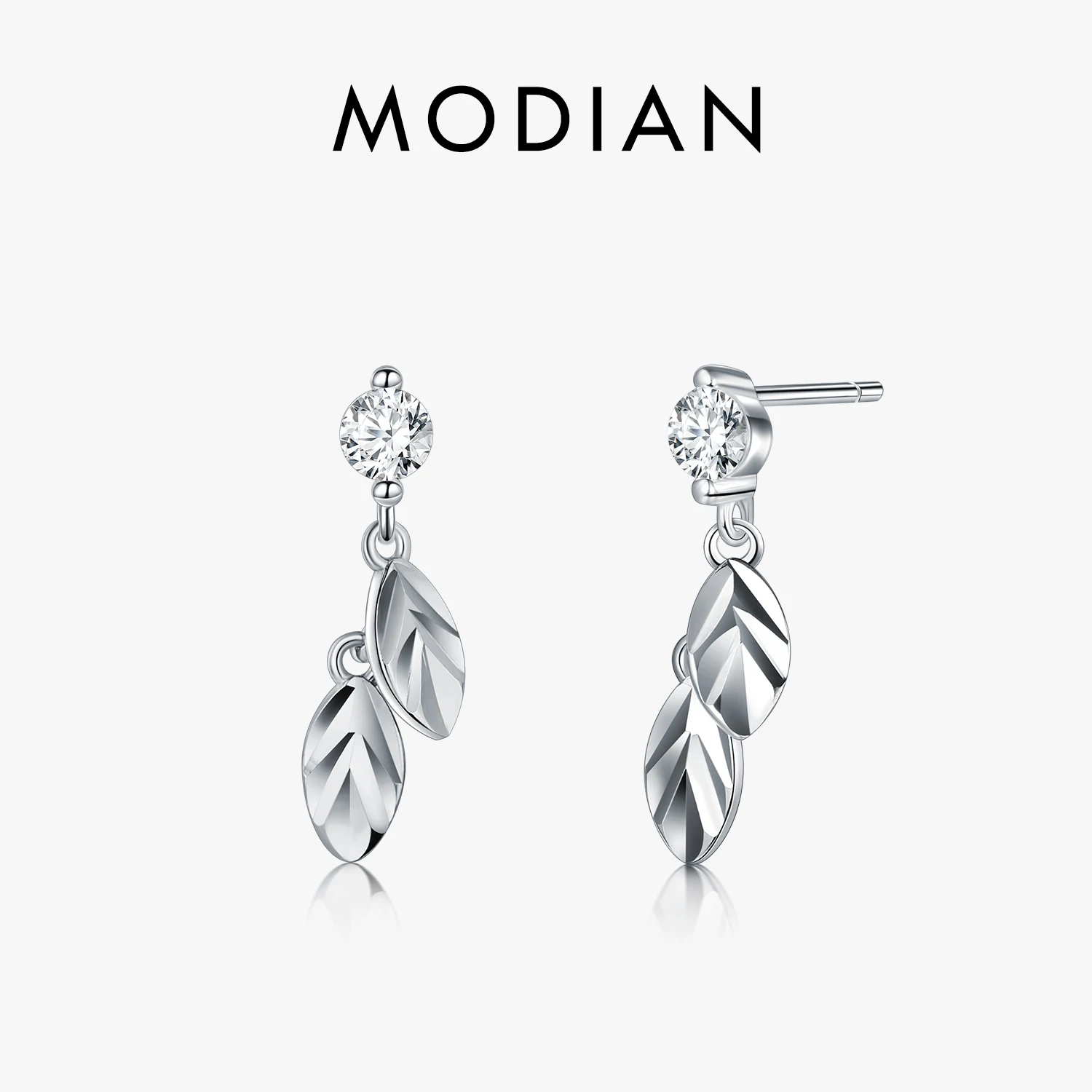 Modian gorąca sprzedaż moda liść drzewa huśtawka jasne sześcienne kolczyki z cyrkoniami dla kobiet oryginalne Trendy 925 srebro biżuteria