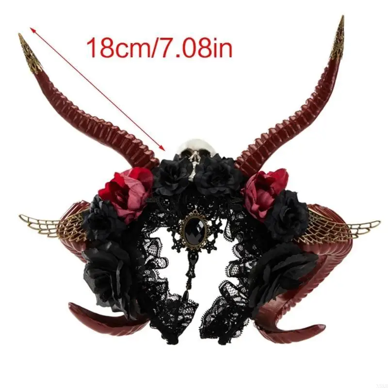 N5KB Gothic Horn Party Rose Hair Hoop Halloween Rose Play Play Proms Party Show en