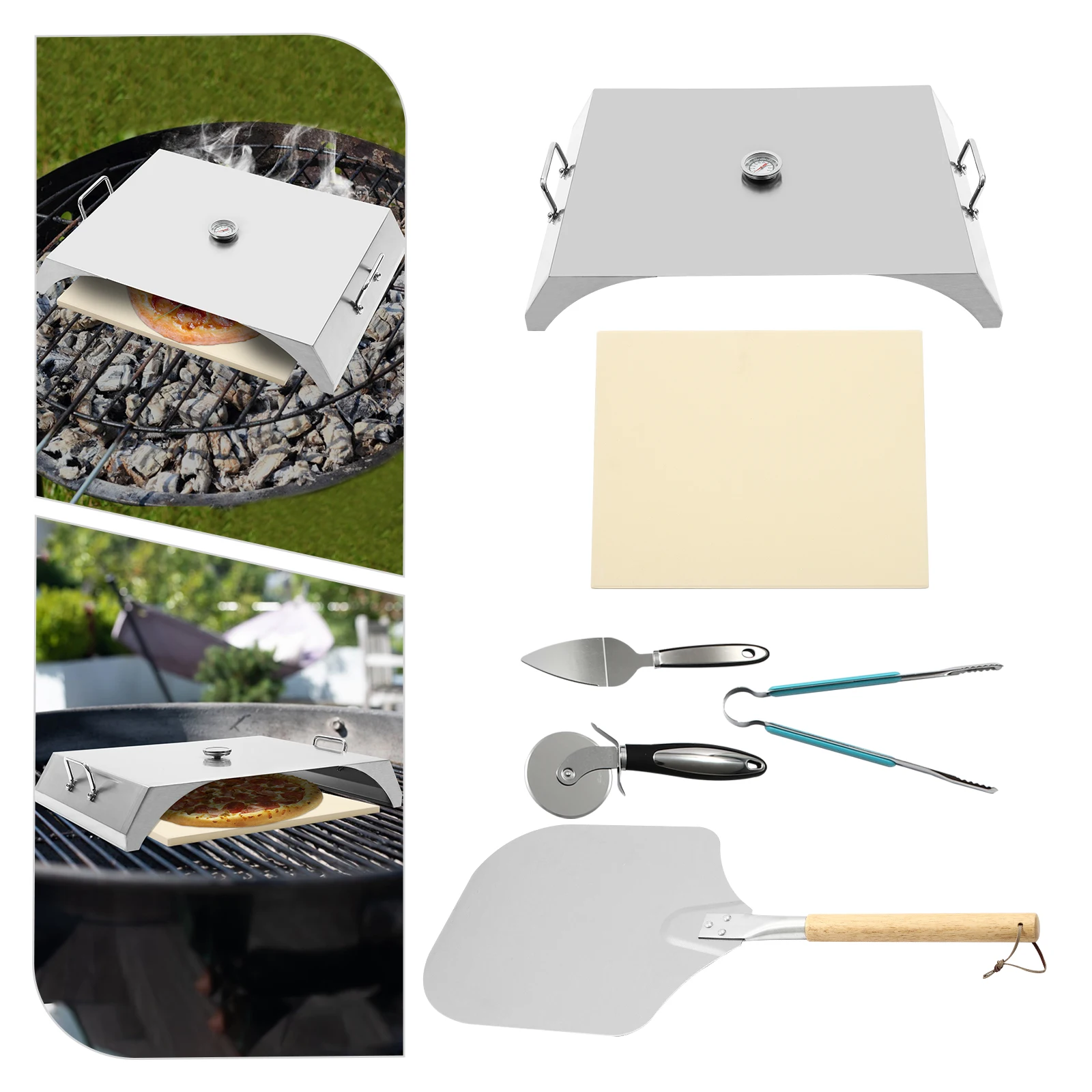 

Pizza Oven Kit, Open Faced Grill Pizza Oven Pizza BBQ Stone Set, Square Pizza Stones with Pizza Shovel for Baking 12-Inch Pizzas